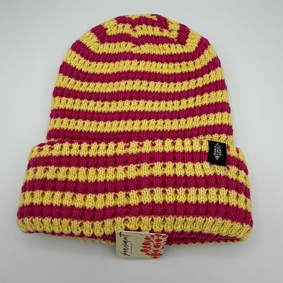 Free People Movement Stripe It Up Cool Down Beanie Size ALL NWT Rose/Yellow - Picture 1 of 9